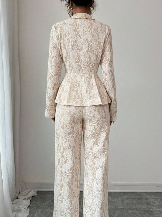 Apricot Elegant Women's Royal Suit 2-Piece Jacket and Pants Set - Picture 2 of 6